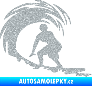 Samolepka Surfař 005 levá velké vlny Ultra Metalic stříbrná metalíza