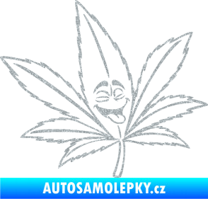 Samolepka Travka 003 pravá lístek marihuany s obličejem Ultra Metalic stříbrná metalíza