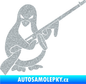 Samolepka Tučňák se samopalem pravá Ultra Metalic stříbrná metalíza