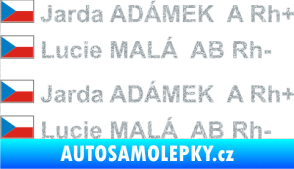Samolepka Vlajka ČR se jménem a krevní skupinou Ultra Metalic stříbrná metalíza