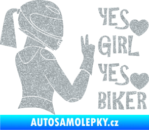 Samolepka Yes girl, yes biker motorkářka Ultra Metalic stříbrná metalíza