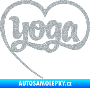 Samolepka Yoga nápis v srdíčku Ultra Metalic stříbrná metalíza