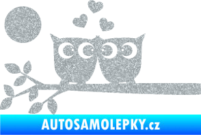 Samolepka Zamilované sovy levá na větvičce Ultra Metalic stříbrná metalíza