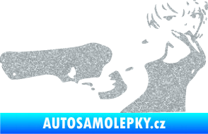 Samolepka Žena s pistolí levá Ultra Metalic stříbrná metalíza