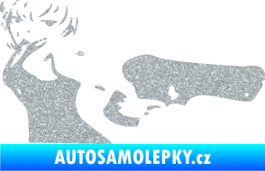 Samolepka Žena s pistolí pravá Ultra Metalic stříbrná metalíza