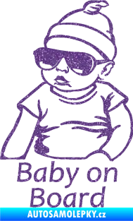Samolepka Baby on board 003 levá s textem miminko s brýlemi Ultra Metalic fialová