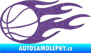 Samolepka Basketbalový míč 003 levá v plamenech  Ultra Metalic fialová