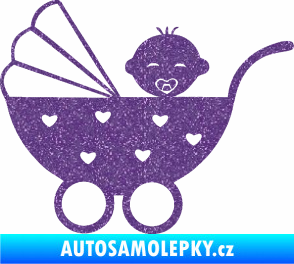 Samolepka Dítě v autě 070 levá kočárek s miminkem Ultra Metalic fialová