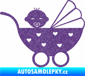 Samolepka Dítě v autě 070 pravá kočárek s miminkem Ultra Metalic fialová