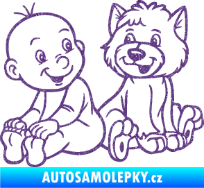 Samolepka Dítě v autě 087 levá chlapeček s pejskem Ultra Metalic fialová