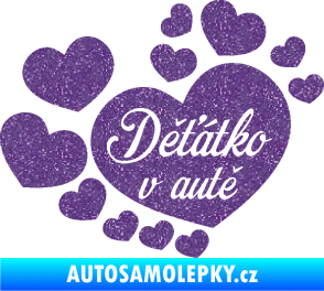 Samolepka Dítě v autě 092 nápis děťátko v autě se srdíčky Ultra Metalic fialová