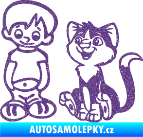 Samolepka Dítě v autě 097 levá kluk a kočka Ultra Metalic fialová