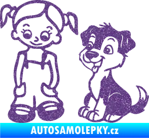 Samolepka Dítě v autě 099 levá holčička a pes Ultra Metalic fialová