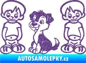 Samolepka Dítě v autě 103 levá dva kluci a pes Ultra Metalic fialová