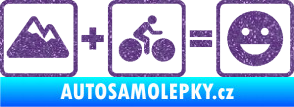 Samolepka Hory + kolo = veselý smajlík cyklista na horách Ultra Metalic fialová