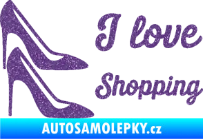 Samolepka I love shopping nápis  Ultra Metalic fialová
