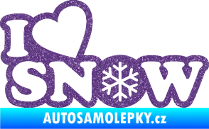 Samolepka I love snow nápis s vločkou Ultra Metalic fialová