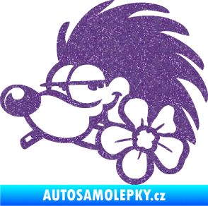 Samolepka Ježek 003 levá s květinou Ultra Metalic fialová
