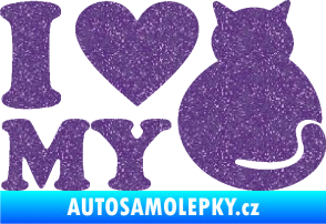 Samolepka Kočka 033 I love my cat Ultra Metalic fialová