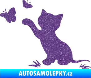 Samolepka Kočka 037 levá s motýlky Ultra Metalic fialová