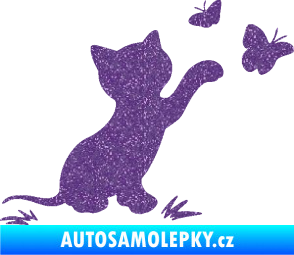 Samolepka Kočka 037 pravá s motýlky Ultra Metalic fialová