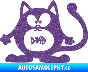 Samolepka Kočka 042 levá s rybou v bříšku Ultra Metalic fialová