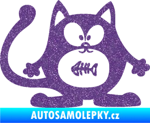 Samolepka Kočka 042 pravá s rybou v bříšku Ultra Metalic fialová