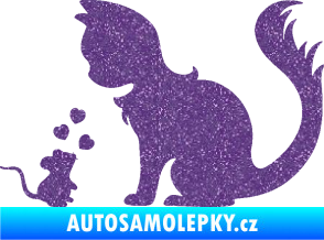 Samolepka Kočka s myší 002 levá Ultra Metalic fialová