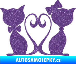 Samolepka Kočky love 002 levá spletené ocásky Ultra Metalic fialová