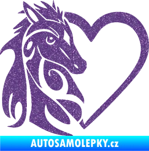 Samolepka Koník love 001 levá hříbátko v srdíčku Ultra Metalic fialová