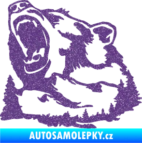 Samolepka Krajina hory 032 levá les s medvědem Ultra Metalic fialová