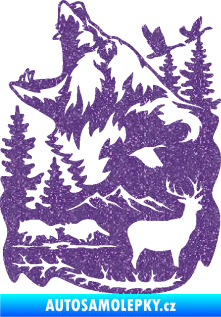 Samolepka Krajina hory 039 levá medvěd a lesní zvěř Ultra Metalic fialová