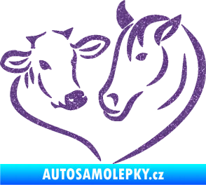 Samolepka Kůň s kravičkou v srdíčku pravá láska ke zvířatům Ultra Metalic fialová