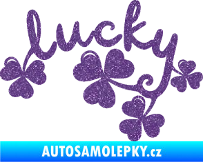 Samolepka Lucky nápis štěstí se čtyřlístky Ultra Metalic fialová