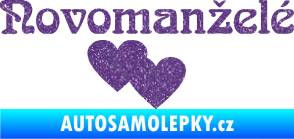 Samolepka Novomanželé 001 nápis se srdíčky Ultra Metalic fialová
