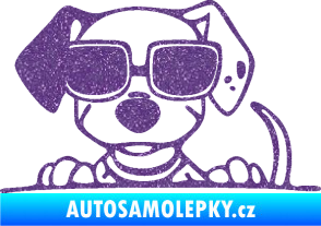 Samolepka Pes s brýlemi 101 levá v autě Ultra Metalic fialová
