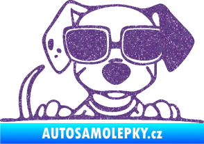 Samolepka Pes s brýlemi 101 pravá v autě Ultra Metalic fialová