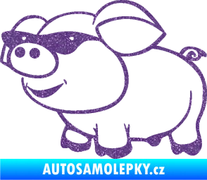 Samolepka Prase 006 levá frajer v brýlích Ultra Metalic fialová