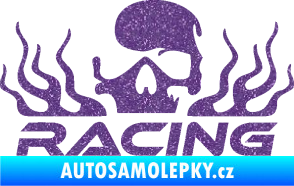 Samolepka Racing nápis s lebkou levá Ultra Metalic fialová