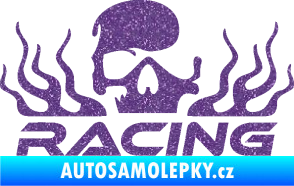 Samolepka Racing nápis s lebkou pravá Ultra Metalic fialová