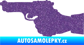 Samolepka Ruka s pistolí 001 levá ruce vzhůru Ultra Metalic fialová