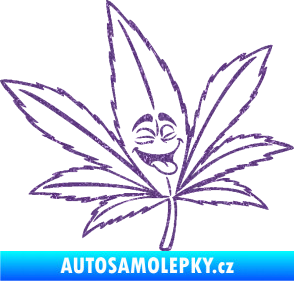Samolepka Travka 003 pravá lístek marihuany s obličejem Ultra Metalic fialová