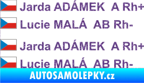 Samolepka Vlajka ČR se jménem a krevní skupinou Ultra Metalic fialová