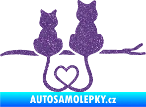 Samolepka Zamilované kočky spojené ocásky pravá Ultra Metalic fialová