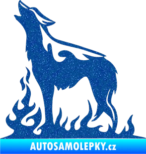 Samolepka Animal flames 066 levá vyjící vlk Ultra Metalic modrá