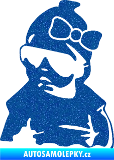 Samolepka Baby on board 001 levá miminko s brýlemi a s mašlí Ultra Metalic modrá
