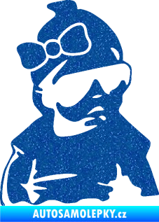 Samolepka Baby on board 001 pravá miminko s brýlemi a s mašlí Ultra Metalic modrá