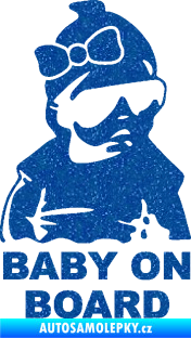 Samolepka Baby on board 001 pravá s textem miminko s brýlemi a s mašlí Ultra Metalic modrá