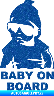 Samolepka Baby on board 002 levá s textem miminko s brýlemi Ultra Metalic modrá