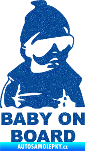 Samolepka Baby on board 002 pravá s textem miminko s brýlemi Ultra Metalic modrá